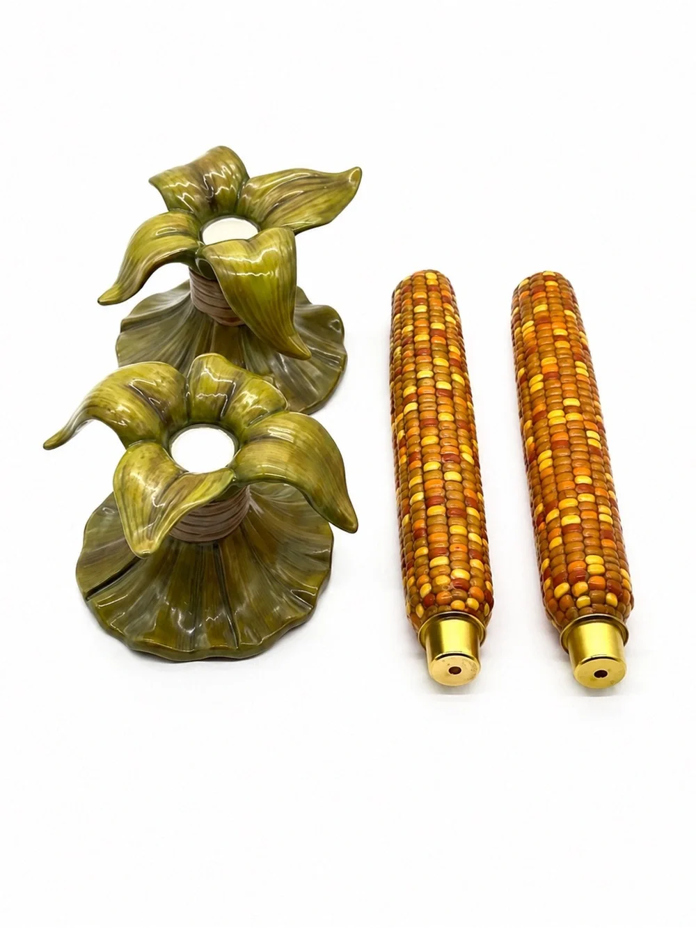 Department 56 “Time to Celebrate” Corn Husk Candlestick Holders Set of 2